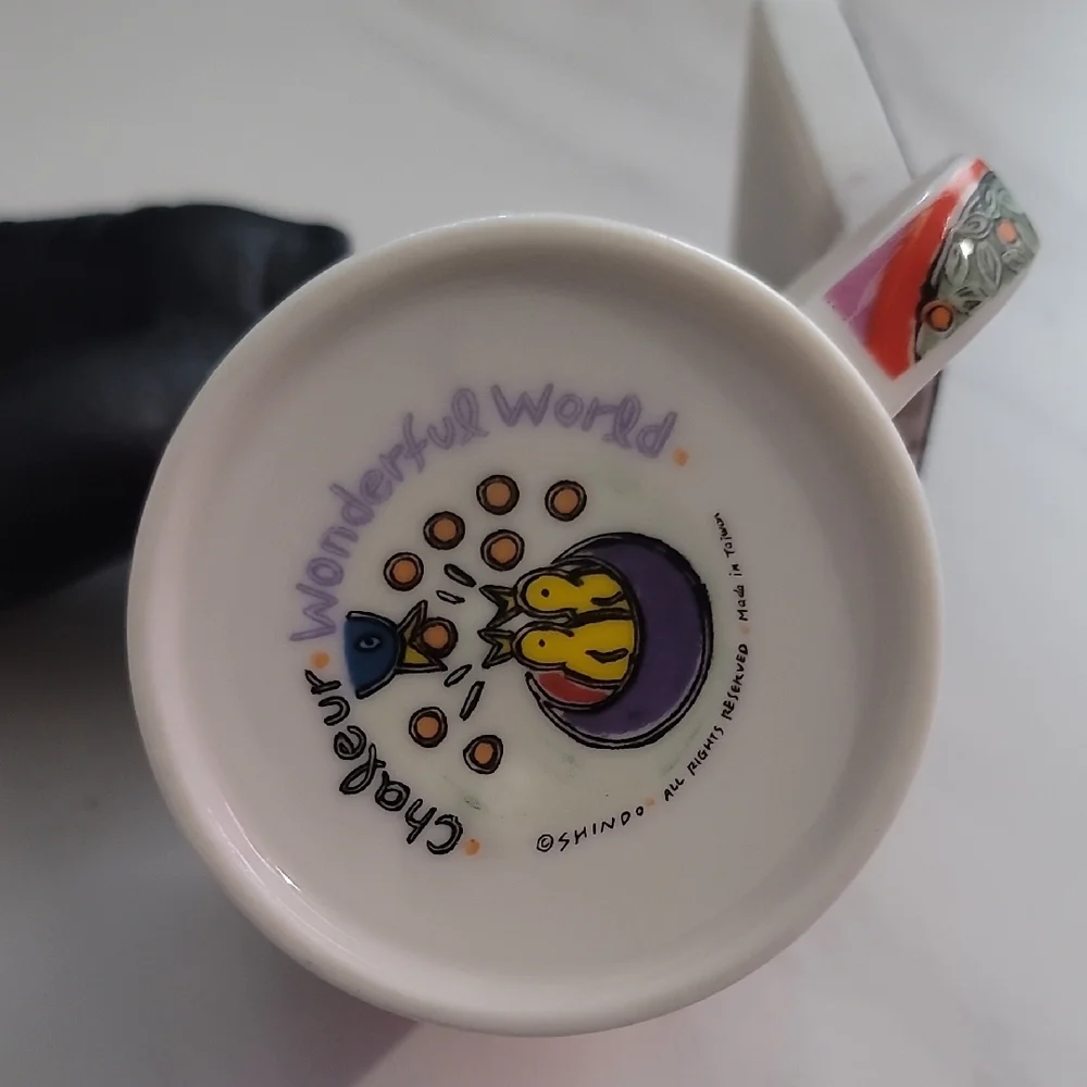 Vibrant Colorful Birds Art Mug by Artist Keiko Shino